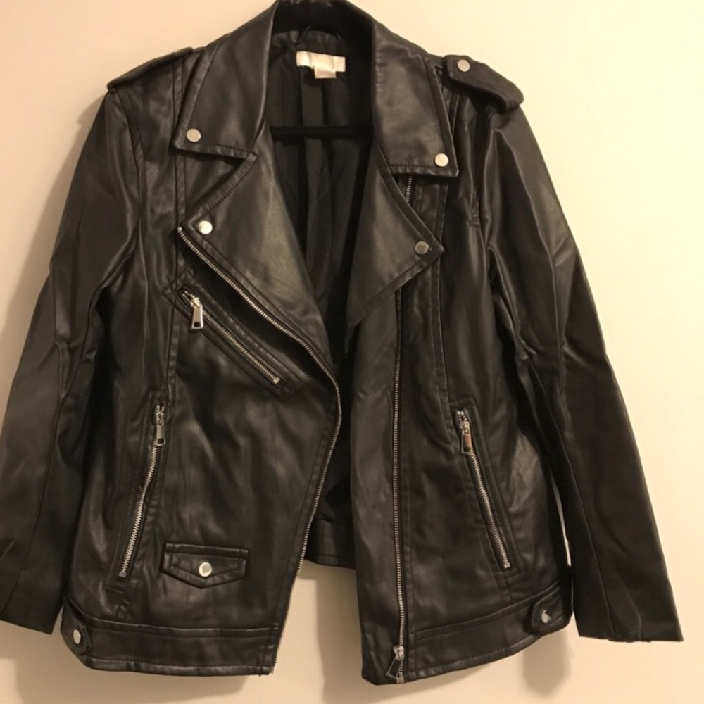 H&M Black Leather Jacket Size 10 Great Condition